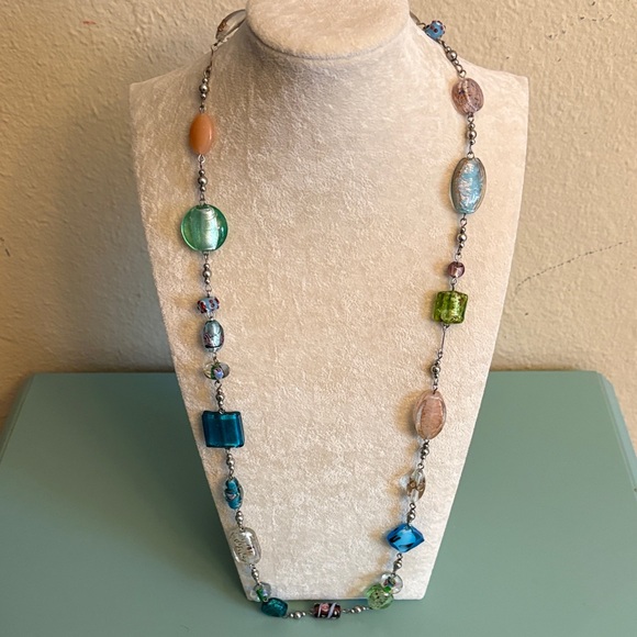 Premier Designs Multicolor Lampwork Glass Bead Necklace Long Statement - Picture 2 of 5